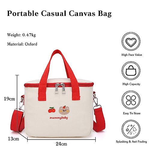 PORRASSO Lunch Bag Insulated Cooler Bag Crossbody Lunch Box Bag Storage Bag Waterproof Leak-Proof Cool Thermal Lunch Tote for Work Camping Outdoor BBQ Party Red - Image 3