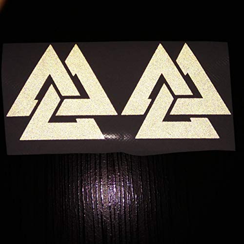 CUSHYSTORE 3" Valknut Triangle Knot Rings Runes Celtic Reflective Decals Vinyl Sticker for Car Laptop Hardhat Black Reflect White, 2 Pack