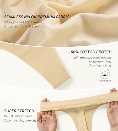 Image of SHARICCA Seamless Thongs for Women Sexy Breathable No Show Thong Underwear Women Multiple Pack