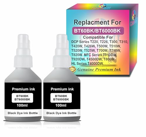 Image of CANOFF BT6000BK Black Ink Bottle (100ml) | High Yield Compatible Ink for DCP-T310,T300,T510,T500,T910,T710,T400W,T450W,T300W,T800W,T700,T810 Ink Tank Printers (BT600BK /BT60BK Black 2pc.)