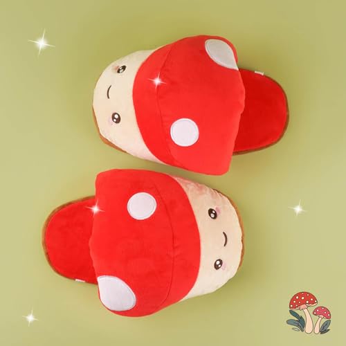 BelugaDesign Mushroom Slippers | Cutecore Magical Cartoon Anime Kawaii Cottagecore | White Red Soft Plush Warm Fuzzy Satin House Shoes | Non-Slip Winter Indoors One Size for Women Teens Fluffy Gifts4