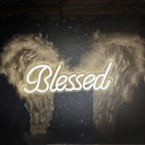Image of Blessed Neon Signs,LED Arylic Dimmable Blessed Neon Light Decorative Wall Arts Night Lamp for Bedroom Office Studio Lounge Birthday Baby Shower Party,Warm White 17x7Inch