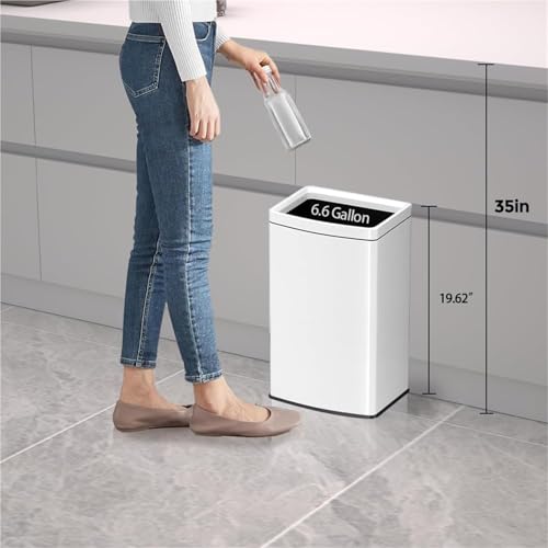 Bote de basura cuadrado de acero inoxidable 25 litros blanco alto y elegante para cocina comercial 4