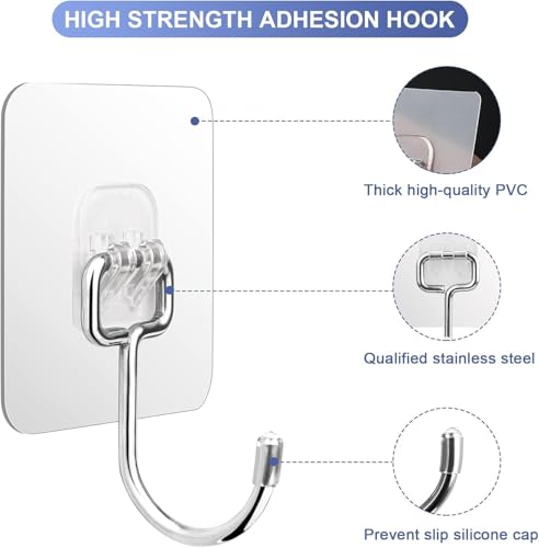 Image of REWOP Adhesive Wall Hooks for Heavy Items Stainless Steel, PVC, ABS Nail Free Seamless Adhesive Non-Trace No Drilling Installation Hanging, Waterproof Screws Wall Hook (Golden Big Hooks, 10)
