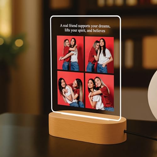 Image of Giftplease Customized LED Light Photo Frame for Friends | Personalized Lamp with Friendship Quote | Best Friend Gift for Birthday, Farewell, Friendship Day | Tabletop Frame 6x7.25 Inch FR 12