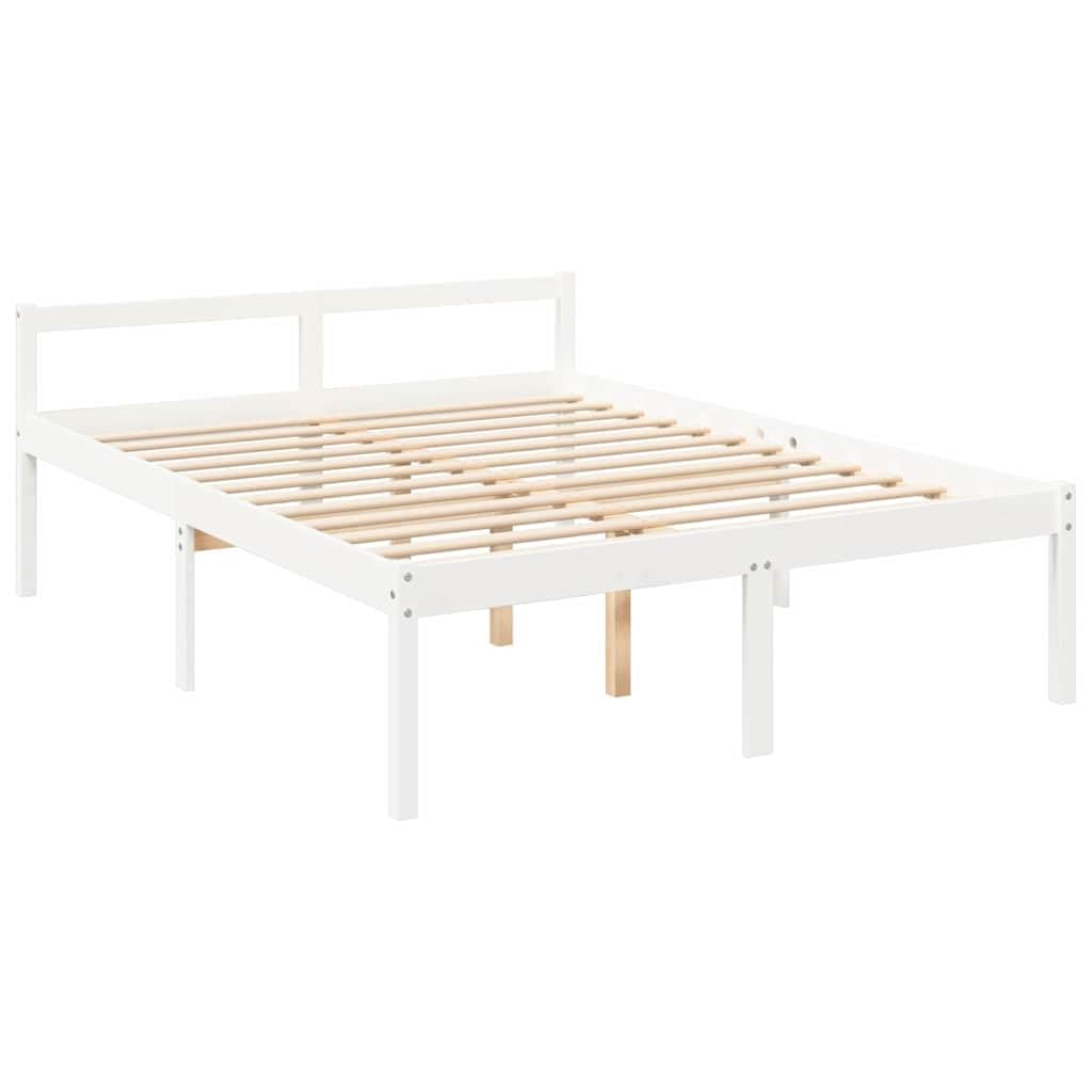 Seniorenbett 160x200 cm Weiß Massivholz Kiefer mit Kopfteil robuster Lattenrost Stauraum Schlafzimmer Möbel seniorengerecht Plattformbett
