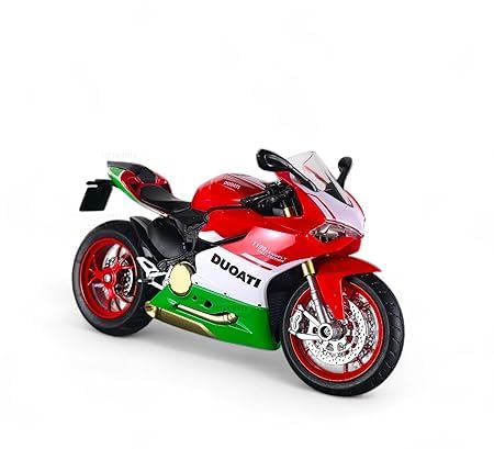 Image of Combo of 2 Ducati 1199 Superleggera Diecast Motorcycle Model, 1:12 Scale, Red-Green and Red-White, with Light and Sound, Ages 8-14