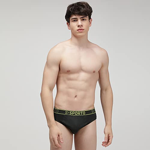 Image of sporto Men's Solid Cotton Brief with Soft Elastic Waistband (Pack of 3) Black