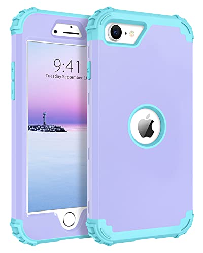 BENTOBEN iPhone SE Case, Phone Case iPhone SE 2020,Heavy Duty 3 in 1 Full Body Rugged Shockproof Hybrid Hard PC Soft Rubber Bumper Drop Protective Girls Women Boy Men Covers for iPhone SE2,Purple/Blue