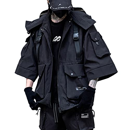 XYXIONGMAO Men's Gothic Streetwear Windbreaker Techwear Functional Cyberpunk Jacket Hooded Tactical Zipper Bomber Jackets