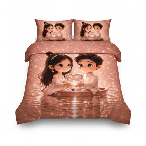 Image of Decor Well 7d Bedsheet for Double Bed King Size with 2 Pillow Covers, Polycotton 220 TC Super Soft & Breathable, Wrinkle Free New Peach Heart Printed Bedsheet Set (90x100 Inch)