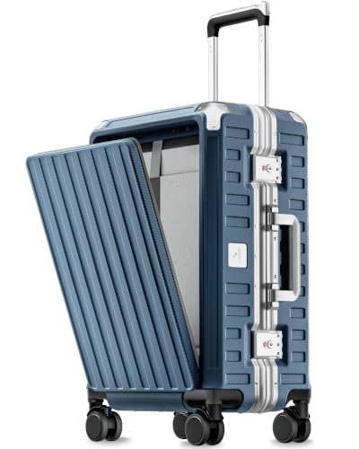 LUGGEX Front Opening Zipperless Carry On Suitcase, Ocean Blue
