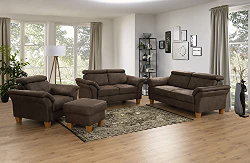 Cavadore 3-Sitzer-Sofa Ammerland / 3er-Couch im Landhausstil mit Federkern + verstellbaren Kopfstützen / 186 x 84 x 93 / Wildlederoptik, Braun – Bild 3