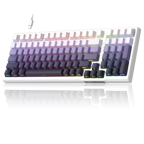 Image of MageGee SKY98 Mechanical Gaming Keyboard, 96% Hot Swappable Wired Custom Creamy Keyboards w / 5-Layer Sound Dampening, RGB Backlit, Side Printed Keycaps for Win /Mac (White & Purple, Purple Bird Switch)