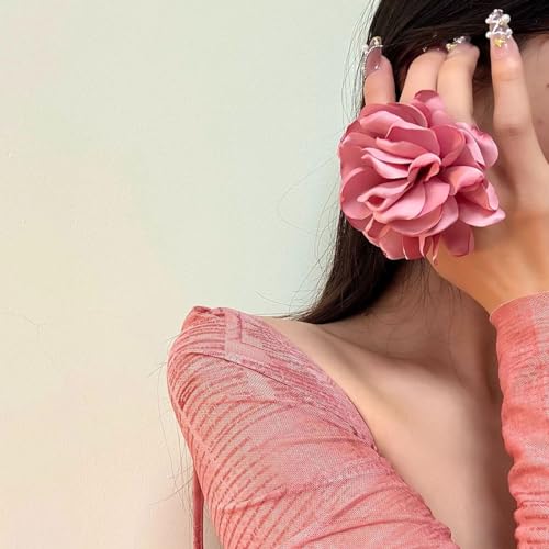 Kokoma Elegant Pink Rose Flower Statement Ring for Women Handmade Velvet Floral Blossoming Wedding Ring Adjustable Finger Band Flower Ring for Dance Accessories2