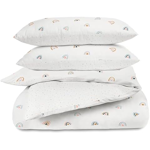 MakeMake Organics Organic Duvet Cover Full Queen (90" x 88") GOTS Certified Organic Cotton Reversible Duvet Cover Soft Breathable Hypoallegenic Modern (Full Queen, Dotty/Rainbow) Cover