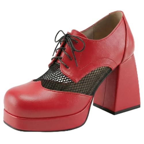 Oxfords femme plateforme bout carré Asterisco, chaussures à talon bloc haut et lacets 260123