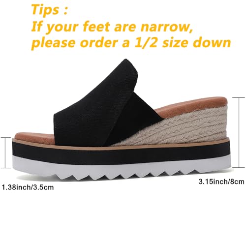 Platform Sandals Raffia Wedge Mules for Women Round Open Toe Slip On Sandals Espadrilles Womens Slides Shoes for Vacation Summer Beach2