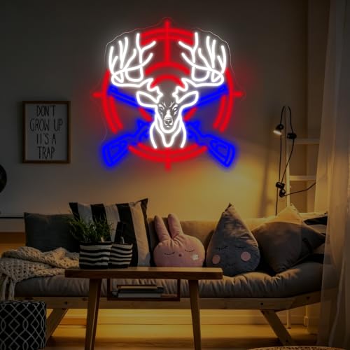 Image of Hunting Deer Neon Sign Deer Led Light Wildlife Animal Room Decor | USB Powered Dimmable Wall Art Gift for Animal Lover Home Decoration 16.5 inchx16.5 inch