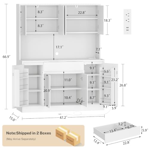 Image of 47.2 inchW Pantry Cabinet with Charging Station, Kitchen Pantry Cabinet