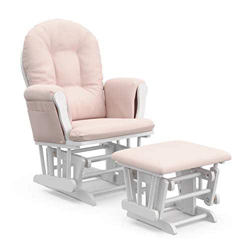 Storkcraft Premium Hoop Glider & Ottoman (White/Pink) — GREENGUARD Gold