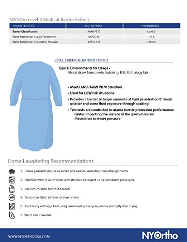 NYOrtho Non-Surgical Reusable Washable protective Isolation Gown Level 2 (10 pack)
