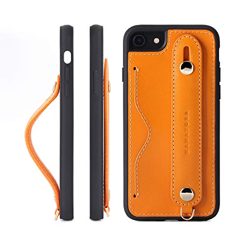 HANATORA iPhone SE3/SE2 /8/7 グリップケース レザー 本革 ストラップ付属 イタリア製牛革 ヌメ革 片手操作 カード収納 スタンド機能 メンズ レディース オレンジ CGH-8SE-Orange