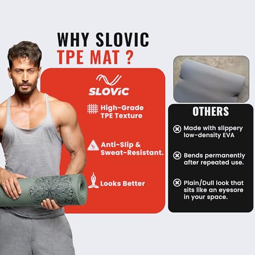 Image of Slovic Yoga Mat for Woman [6 MM] | TPE Yoga Mat for Man | Anti-Slip Exercise Mat for Home Workout & Home Gym | Durable & Lightweight Gym Mats for Floor With Cover Bag | Green