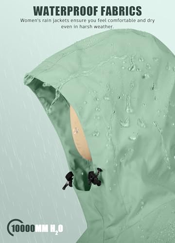 ATLASLAVA Regenmantel Damen Regenjacke wasserdicht Lang mit Kapuze Gefütterte Mantel Windbreaker Leicht Outdoor Jacke Graugrün M