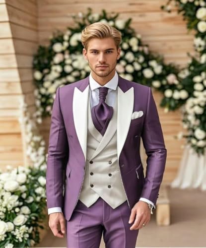 Men's 3 Piece Slim Fit Suit Contrast Color Wedding Tuxedo Notched Lapel Suit for Men Formal Business Elegant Suits ALV244
