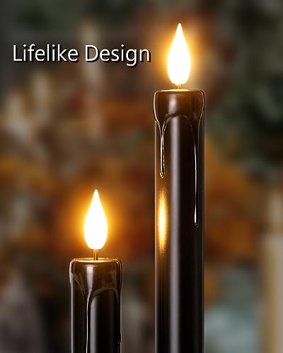 Image of Homemory Black Flameless Taper Candles Flickering, NO Remote, 9.6 Inches Battery Operated, 6 Pcs Realistic Electric LED Candlesticks Made of Plastic for Halloween Party Home Decor