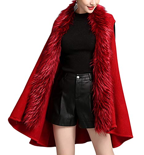 Women's Warm Knit Cardigan Sweater Vest Fur Collar Sleeveless Coat (Red#, One Size)