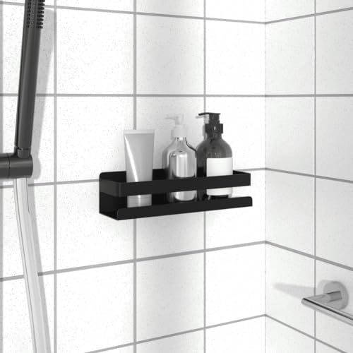 Étagère de douche noire mate en inox 304 pour rangement mural