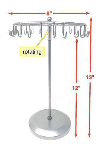 Antique Silver Color 24 Hooks Rotating Necklace Holder Jewelry Organizer Display Stand w/Gift Box - Thumbnail 5