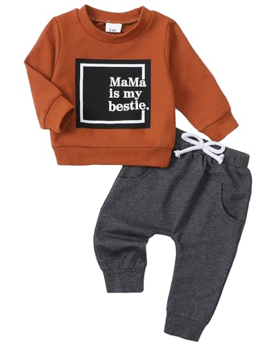 Image of Yvowming Baby Boy Clothes Fall Clothes Truck Print Long Sleeve Pullover Tops + Pant Sets Toddler Winter Outfits