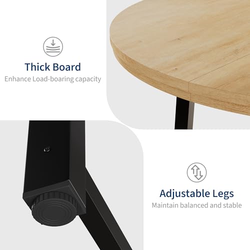 Image of IDEALHOUSE 47 inch Round Dining Table for 4, Kitchen Dining Room Table with Sturdy Metal Frame, Wood Circle Kitchen Table for Space Saving -Burlywood