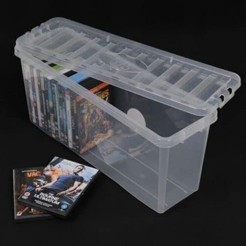 EZ Pack HEAVY DUTY DVD Storage Plastic Shelf Boxes Stackable Slim Containers with Lids, Stores 36 DVD's Cover
