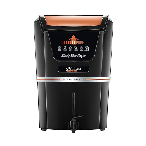 Image of AQUA D PURE Copper+Alkaline+Zinc RO Water Purifier with 10 Stage Purification Filtration, UV, UF, TDS Adjuster and 12 Liter Large Storage Tank, Suitable for all type of water supply
