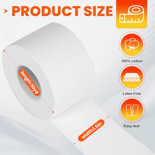 Image of 16 Pack Athletic Tape, White Sports Tape for Wrist Ankle Protection, Sports Tape Athletic No Sticky Residue, Easy to Tear Gymnastics Tape for Soccer, Football, Training Supplies (1.5 inch x 160 Yards)