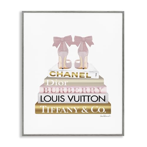 Image of Glam Heels Bookstack Fashion, 24 x 30 Inch Framed Giclee Print | Stupell Industries . By Amanda Greenwood . Ready to hang . Chic gift for fashion lovers . Made in USA