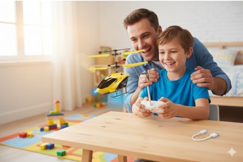 Image of RC Helicopter with Hand Gravity Sensor for Kids 4+, Flying Remote Control Helicopter Toy, Chargeable 3D LED Light & Smart Safety Sensor, Indoor Outdoor Play,Gift for Boys & Girls (Yellow)