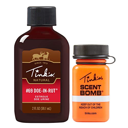 Tink's Scent Bomb And #69 Doe-In-Rut Buck Lure | Use As A Scent Lure, Deer Attractant & Trail Marker | Refillable & Reusable Bottle, Easy Application, Squirt Top | Deer Hunting Accessories #TOP2