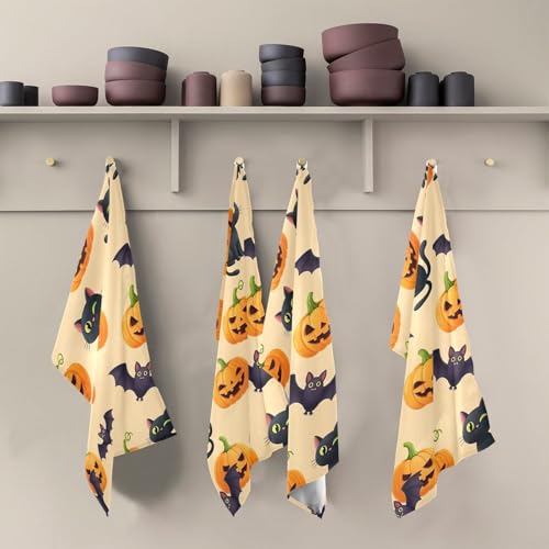 Chiffon de séchage pour vaisselle chats noirs, linge de cuisine pour décoration Halloween