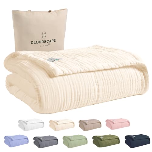 Soft 8-Layer Cotton Muslin Blanket Queen 92x92 Ivory