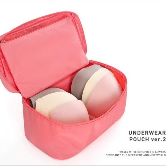 TS WITH TECHSUN Multifunctional Polyester Bra Innerwear Underwear Panties Toiletries Organizer Bag Slide Portable Cosmetics Makeup Lingerie Toiletry Travel Bag Pouch (Light Pink) 4