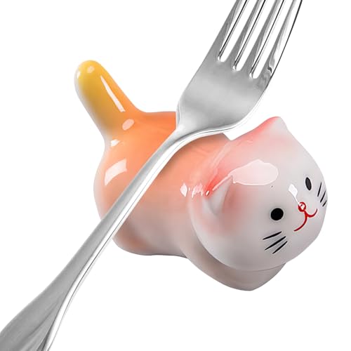 猫の箸置き、猫のスプーン置き - 箸置き箸置きラック - 箸置きとホルダー、箸置きオーナメ ント、家庭用猫オーナメント,招き猫 箸置き ペン立て 子猫 陶器 置物 ガーデニング 鉢植え ペット 置物