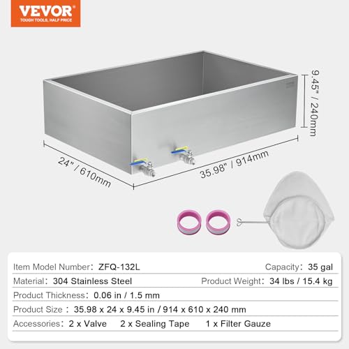 Image of VEVOR Maple Syrup Evaporator Pan, 35 Gallon,36 x 24 x 9.5 Inch Maple Syrup Pan,304 Stainless Steel Maple Syrup with 2 Valves and 3 Heating Methods, for Home, Outdoor