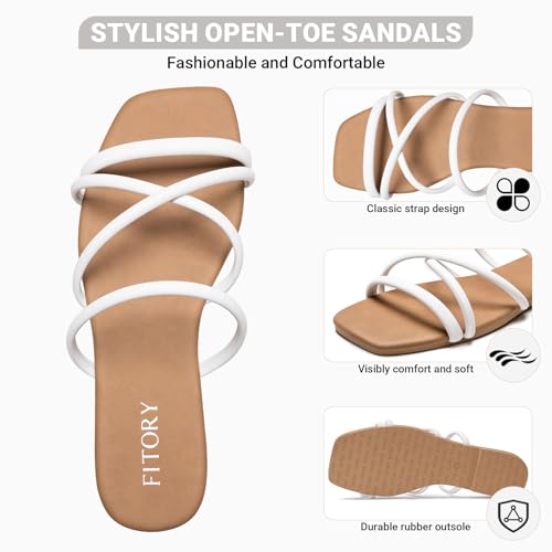 Image of FITORY Women's Slide Sandals, Chic Cross-Strap & Comfy Flat Shoes for Summer SIze 6-11
