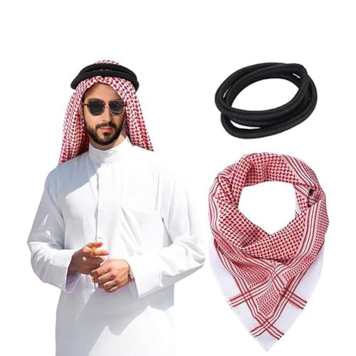 XGOPTS Men Arab Head Scarf Muslim Head Wrap Keffiyeh Middle Eastern Traditional Turban Headwear Shawl Arafat Scarf Shemagh