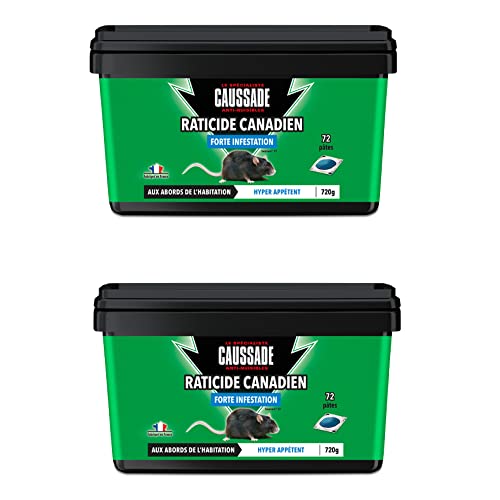 CAUSSADE Raticide Canadien - Anti Rats & Souris - Fortes Infestations - Lieux sec & humides – 144 Appâts pâtes - Prêt à l'emploi - Une Ingestion Suffit -...